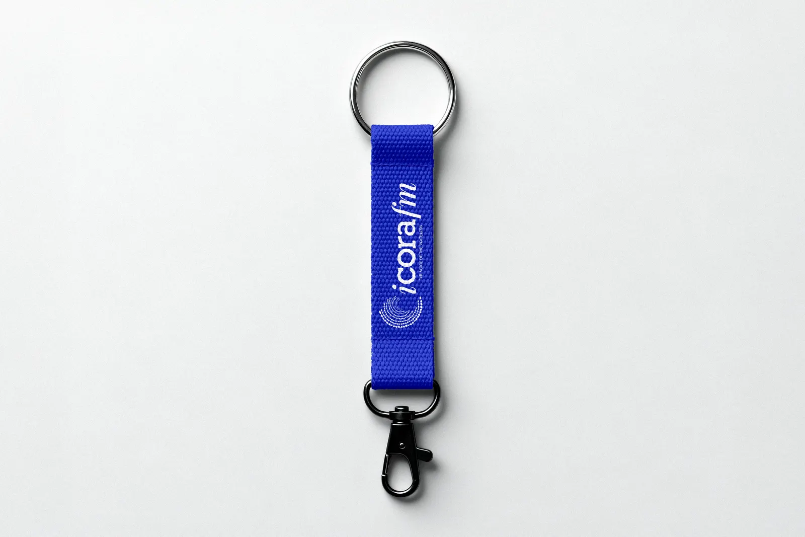 iCORA FM branded keyring tag